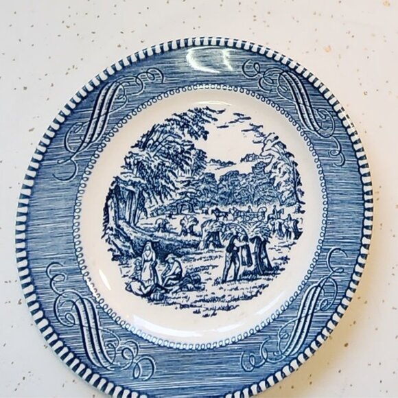 Vintage Currier & Ives Blue by Royal USA Bread & Butter Plate "The Harvest" - Picture 1 of 4